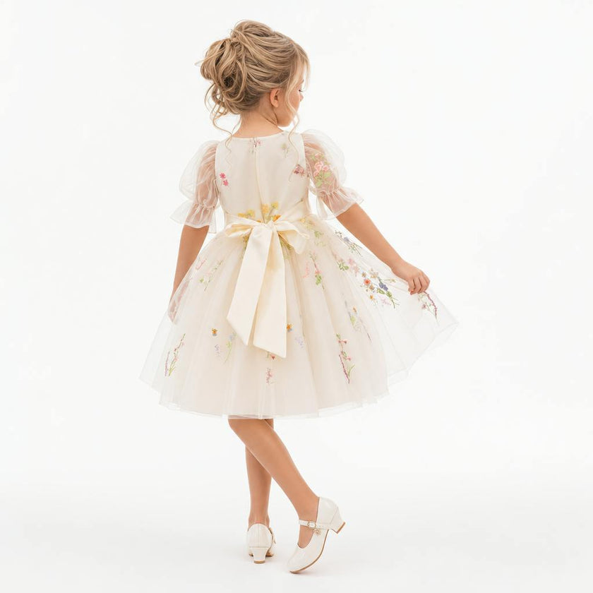 Enchanted Bloom Embroidered Ivory Flower Girl Dress for Girls