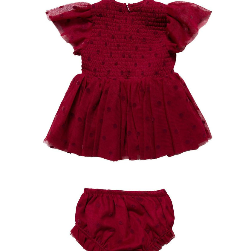 Baby Solange Dress Set in Burgundy Tulle