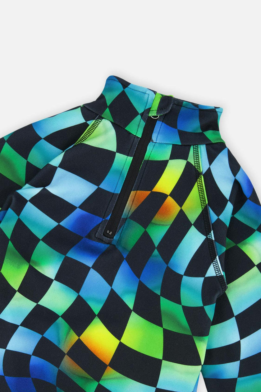 Two Piece Thermal Underwear Blue Checkered Print