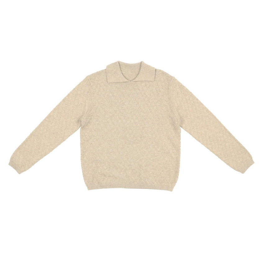 Argyle Fine Knit Collared Rounded V-Neck Sweater