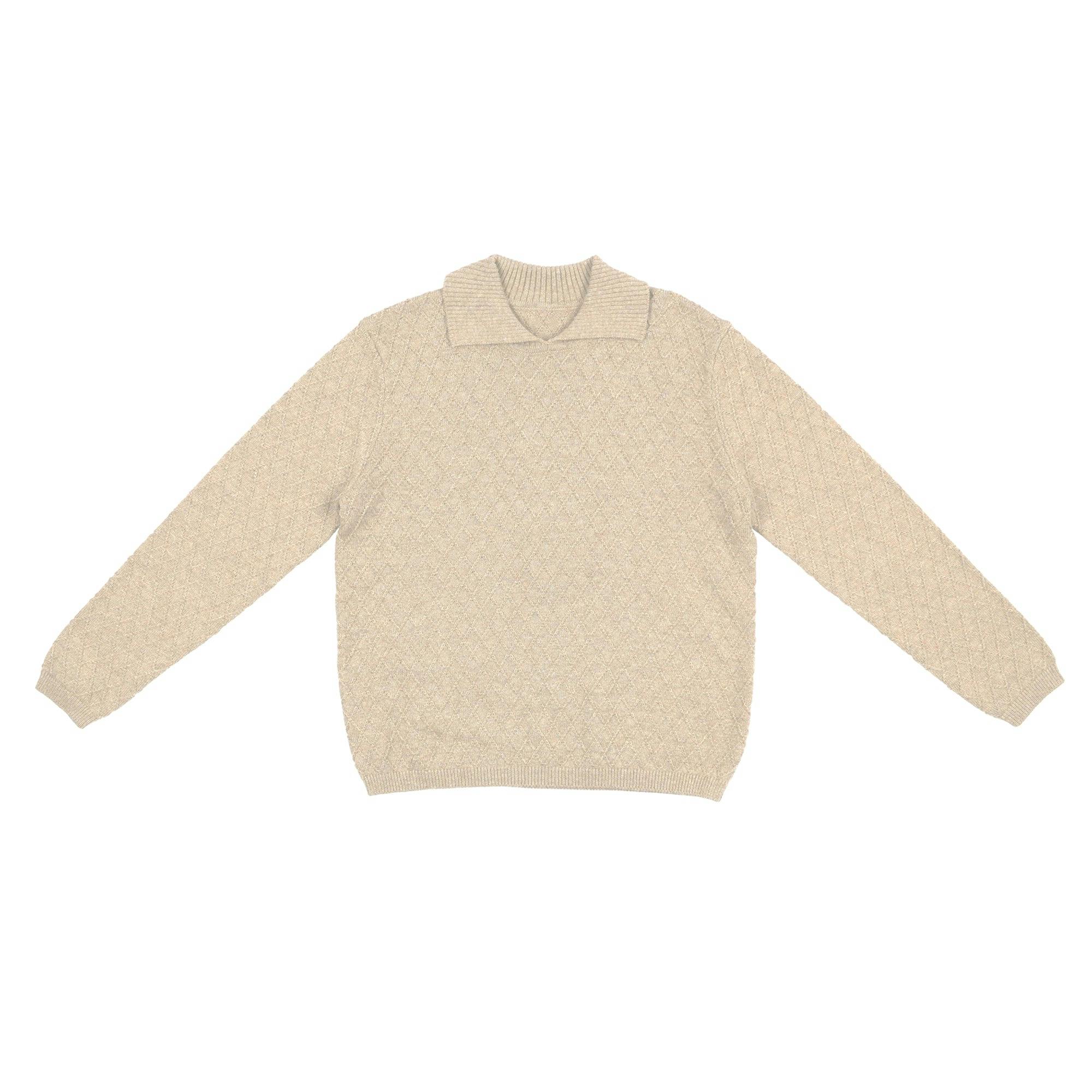 Argyle Fine Knit Collared Rounded V-Neck Sweater