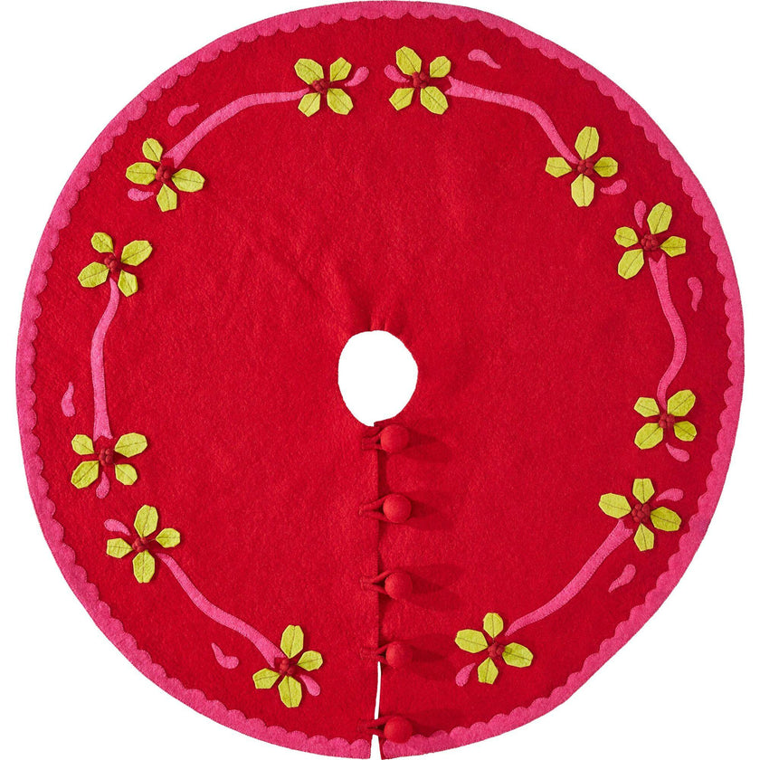 Handmade Christmas Tree Skirt Felt - Berries Red - 60"