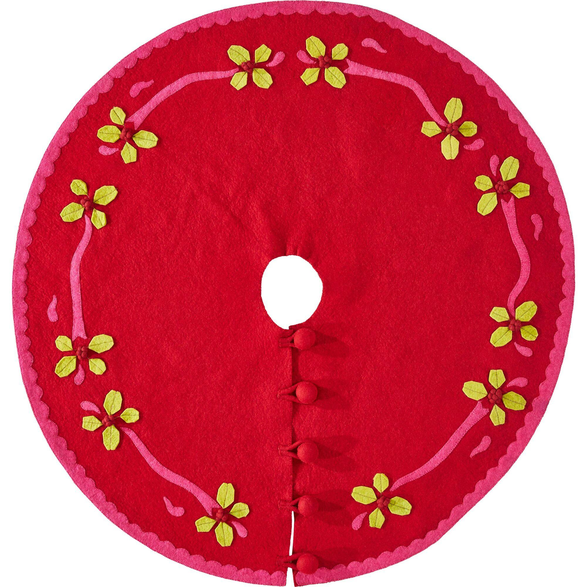 Handmade Christmas Tree Skirt Felt - Berries Red - 60