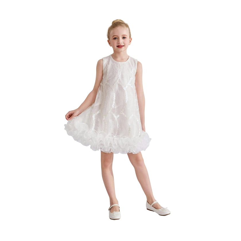 White Fiora Ruffle Sequin Dress