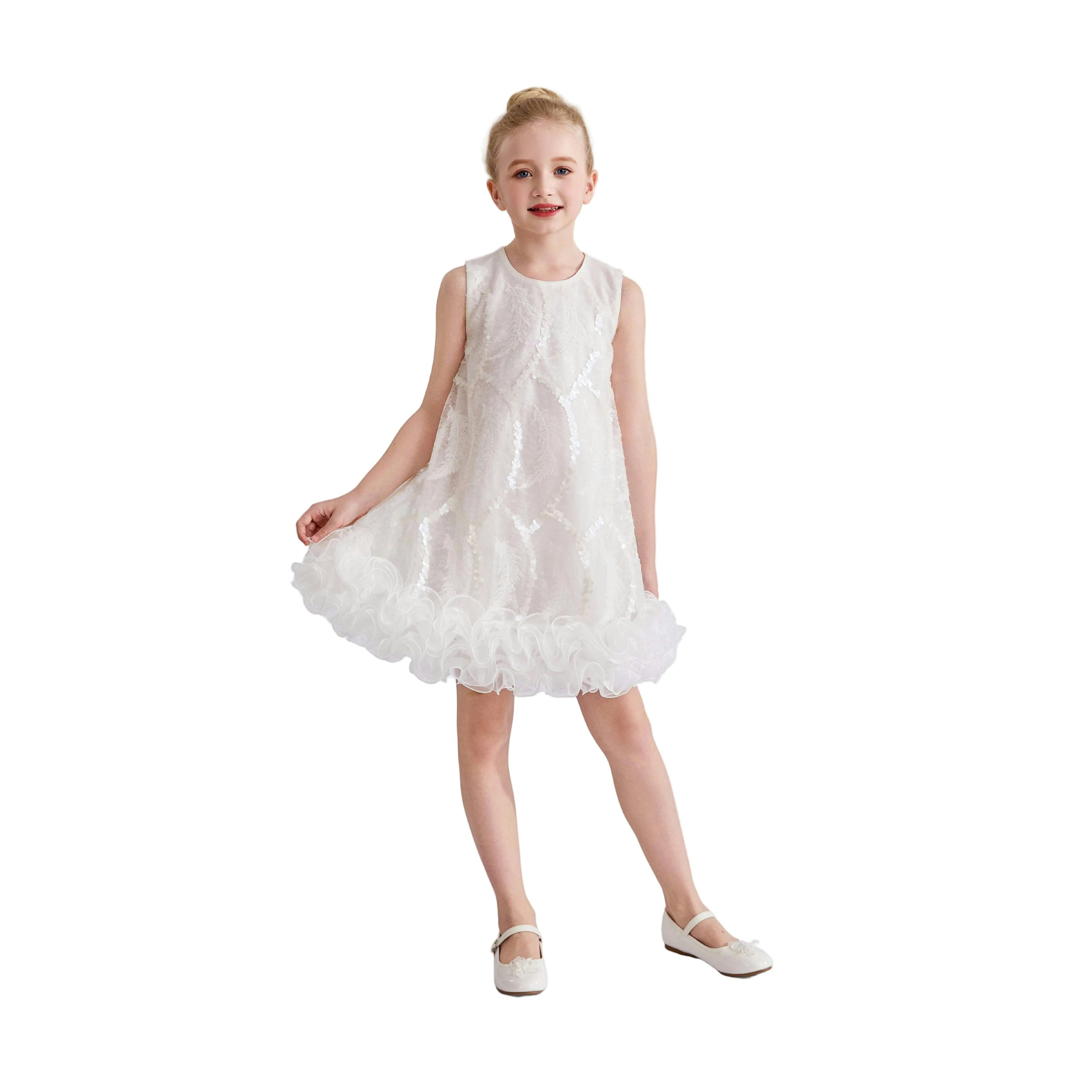 White Fiora Ruffle Sequin Dress