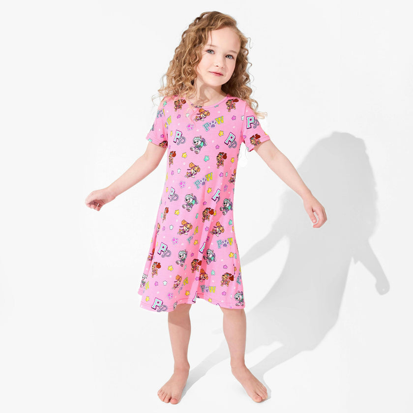 PAW Patrol: Varsity Pink Bamboo Girls' Short Sleeve Dress