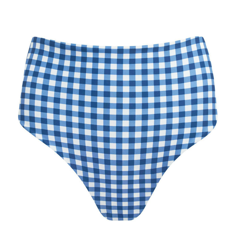 women's navy picnic gingham high waisted bikini bottom