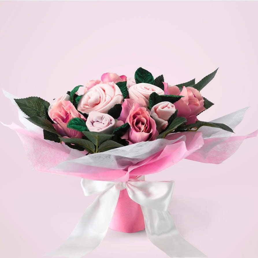 Hand Tied Baby Clothes Bouquet and Personalized