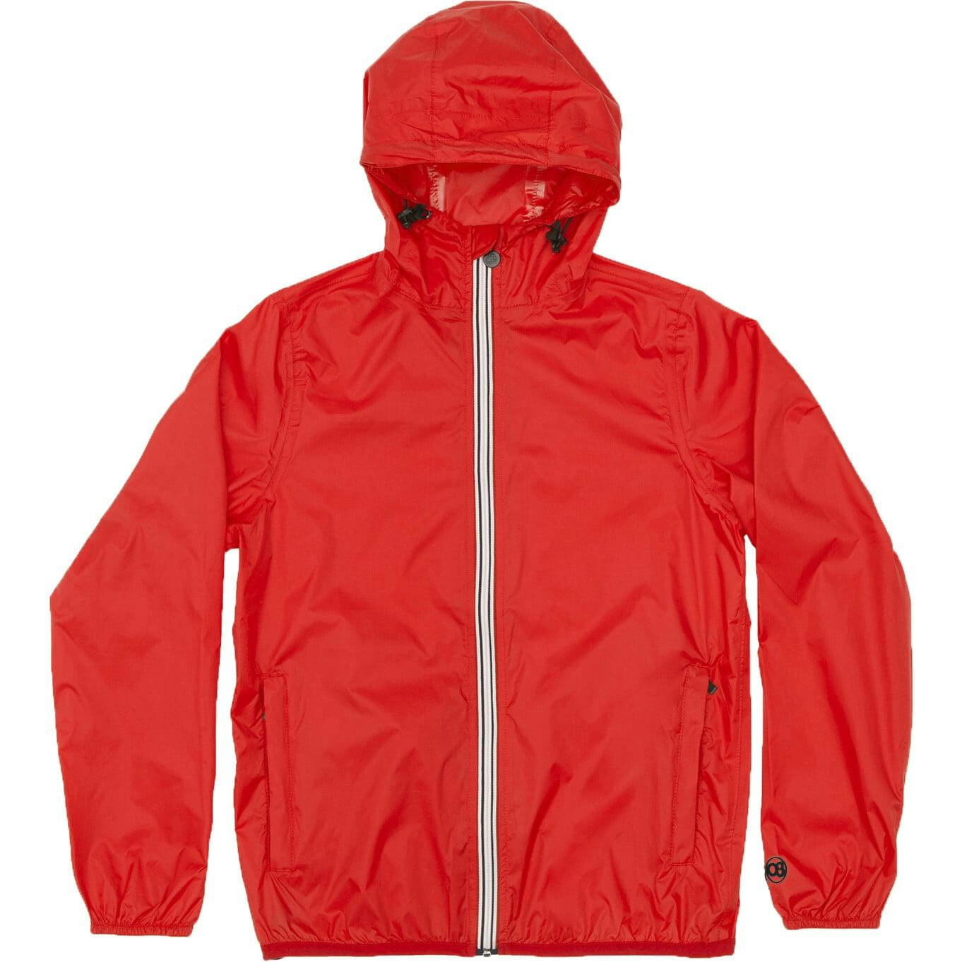 Navy full zip packable rain jacket and windbreaker