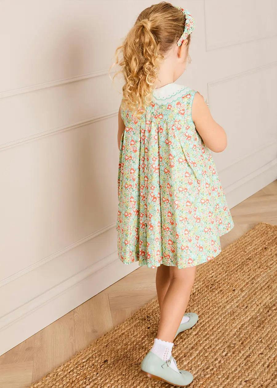 Mabel Floral Layered Scallop Collar Trapeze Dress in Green (12mths- 10yrs)