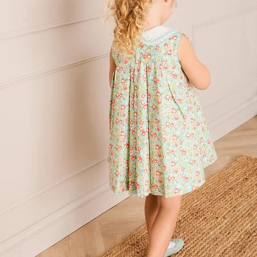 Mabel Floral Layered Scallop Collar Trapeze Dress in Green (12mths- 10yrs)