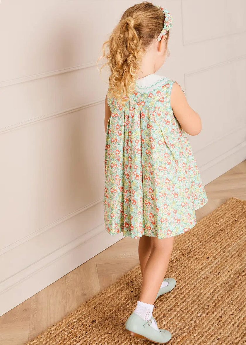 Mabel Floral Layered Scallop Collar Trapeze Dress in Green (12mths- 10yrs)