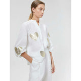 Cupid Linen Shirt - Off-White w/ Gold Hearts