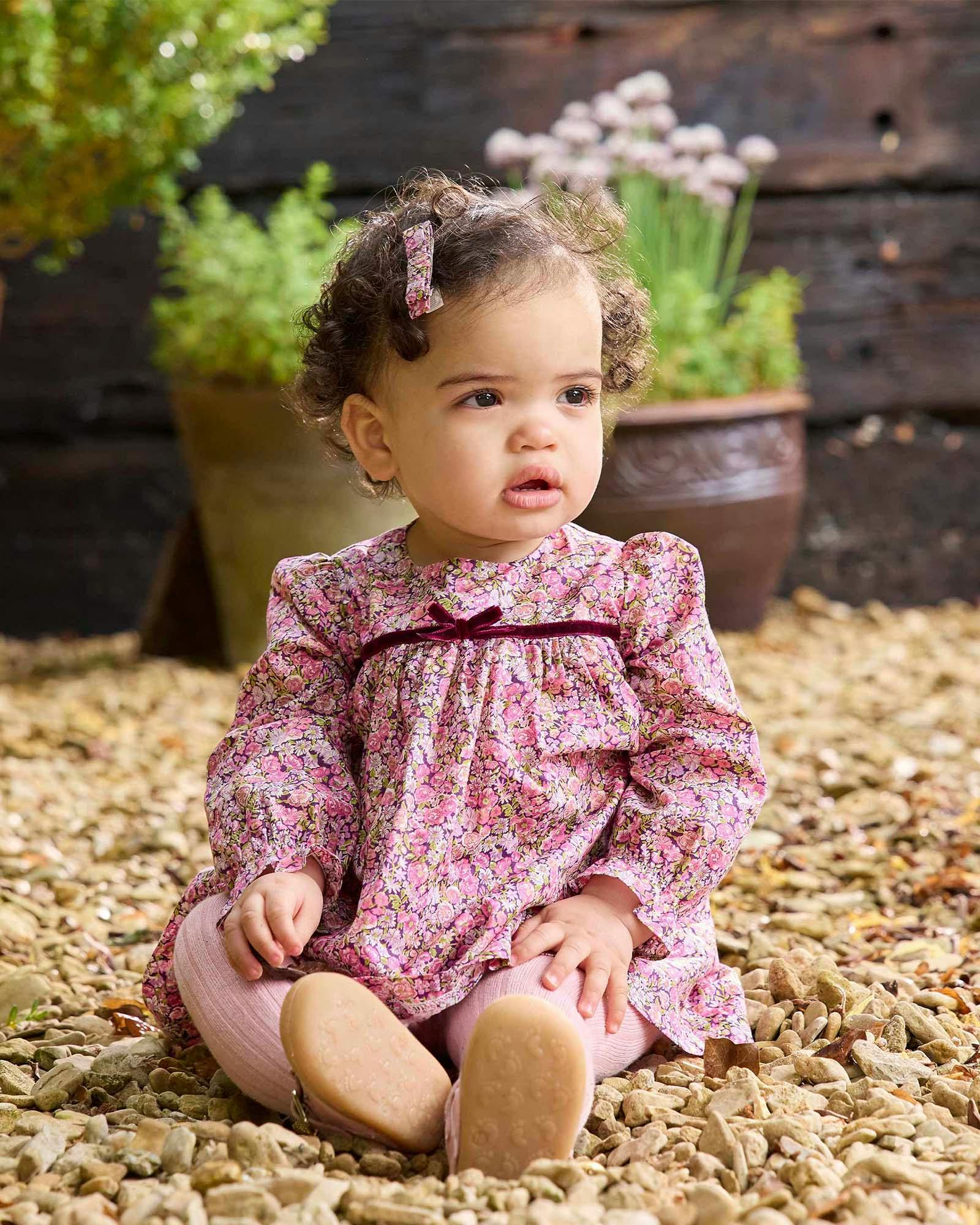 Baby Floral Ruffle Dress in Chive