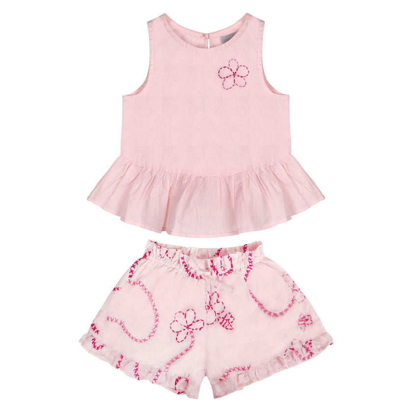 Pink Color jardin Top and Shorts Set