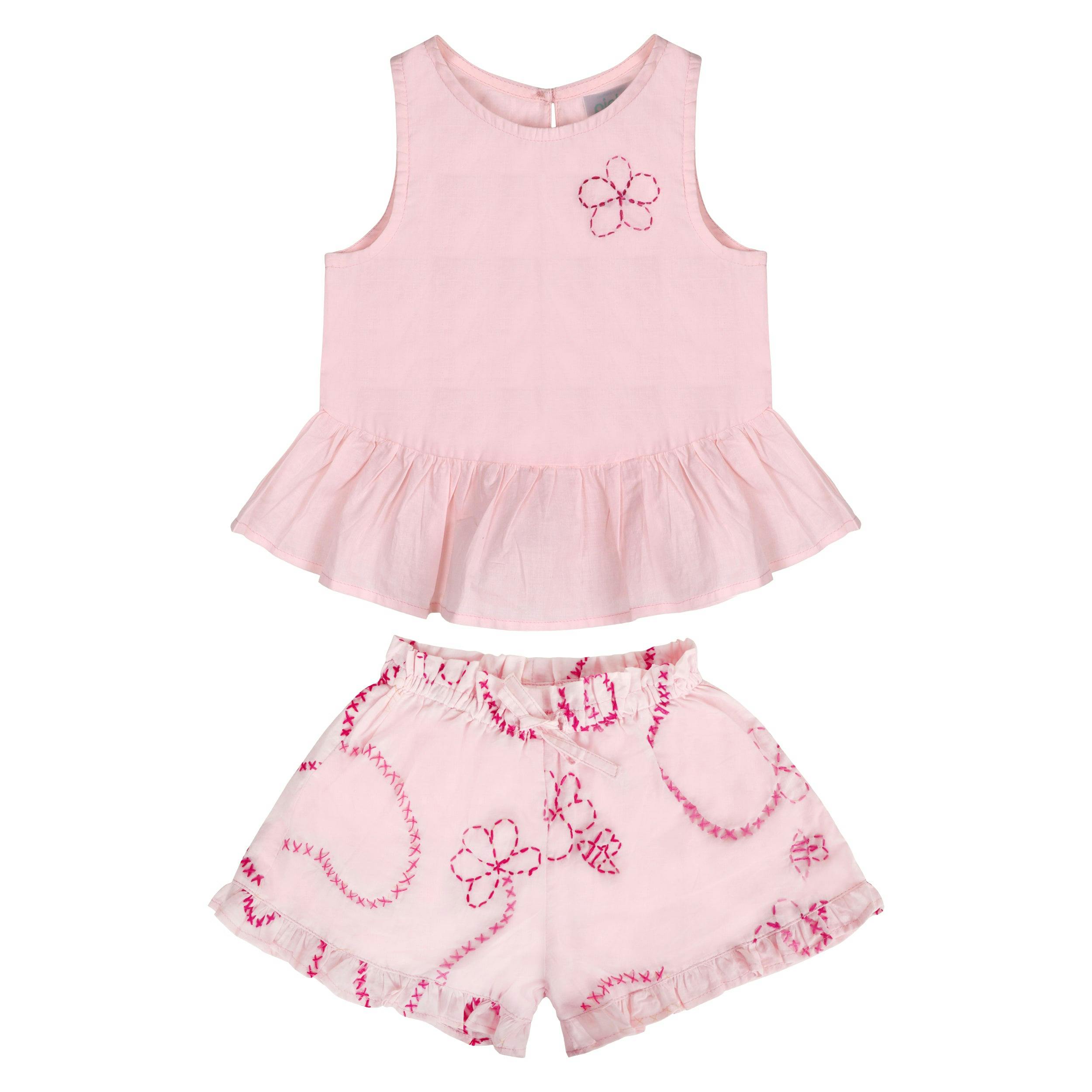 Pink Color jardin Top and Shorts Set