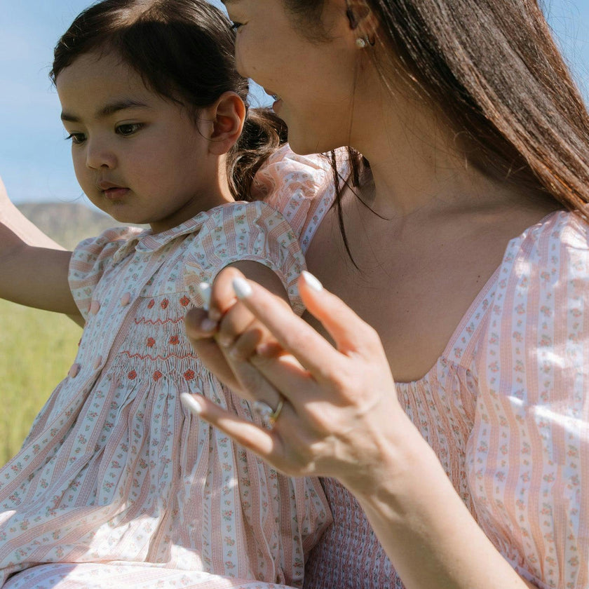Pink Floral Stripe Arcadia Girl Hand-Smocked Dress