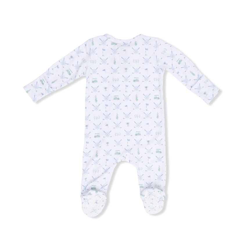Golf Trellis Blue - 2 Way Zipper Footie & Swaddle Blanket