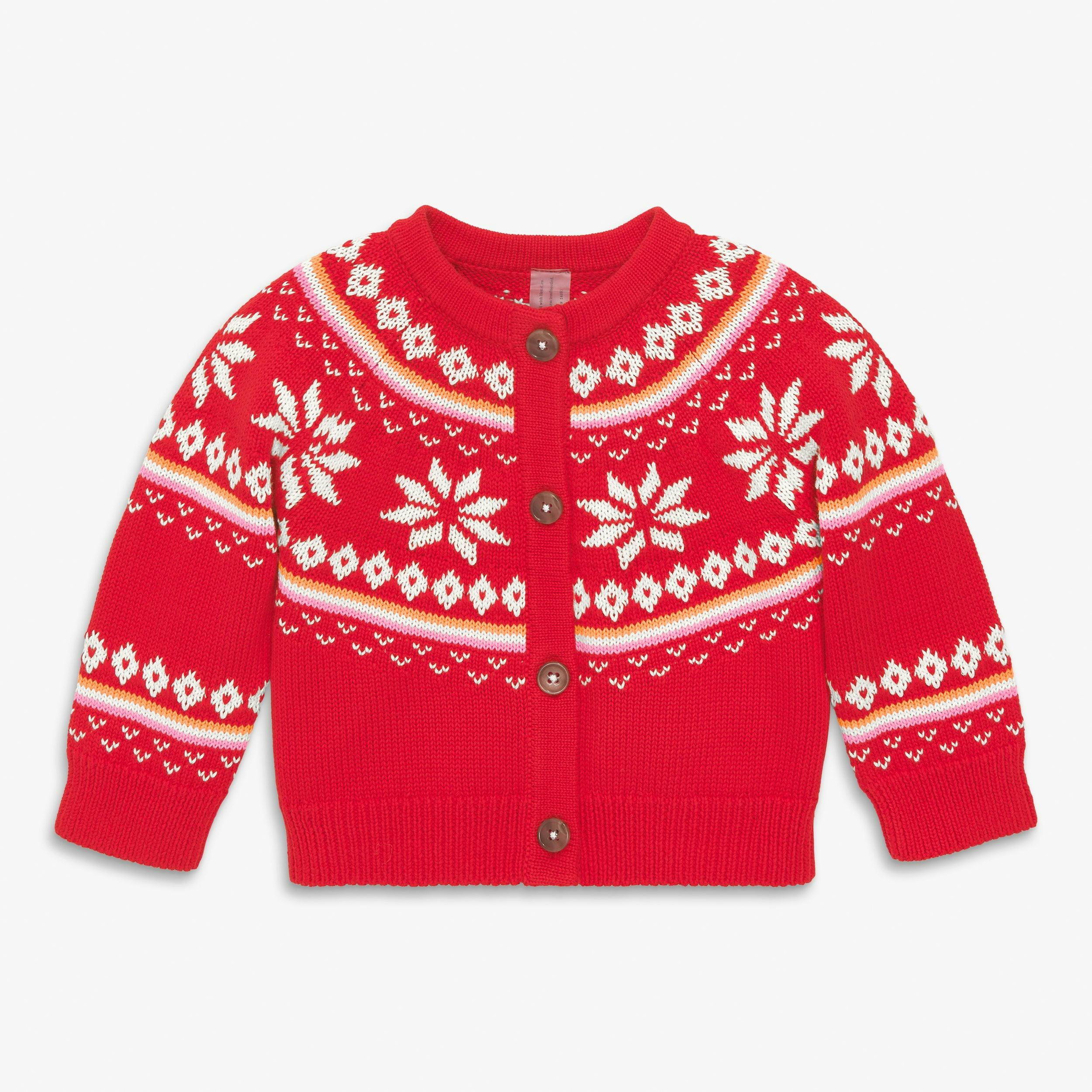 Baby cardigan in fair isle snowflakes