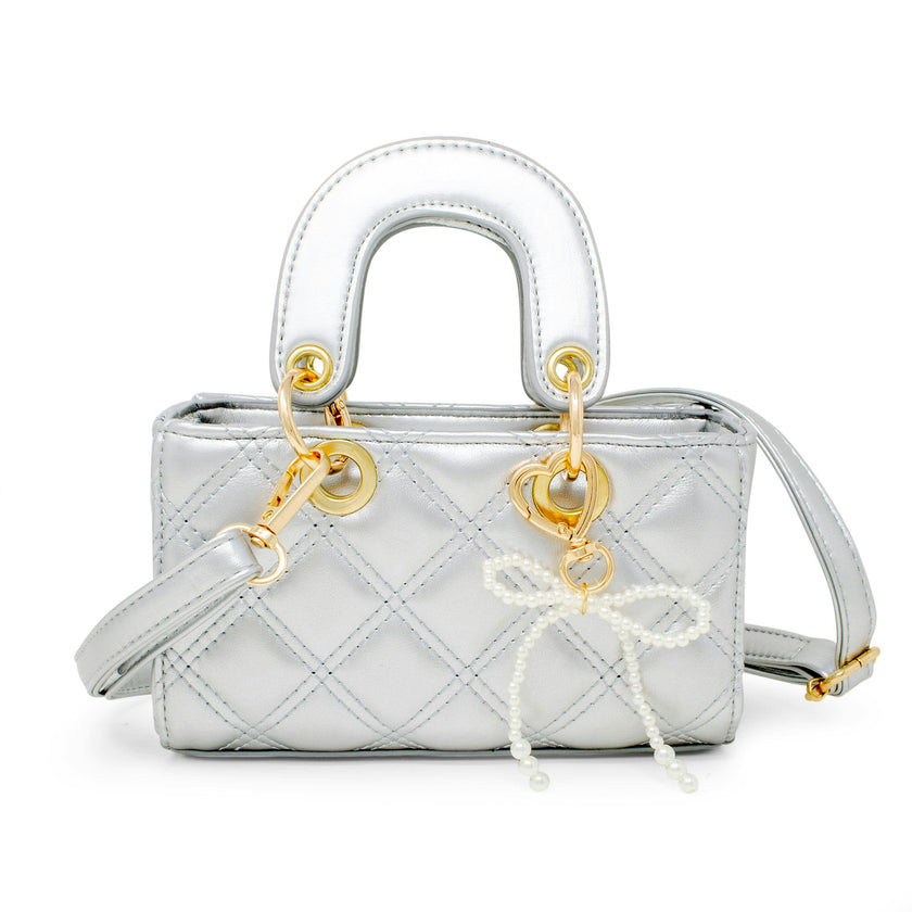 Quilted Rectangle Bow Charm Handbag