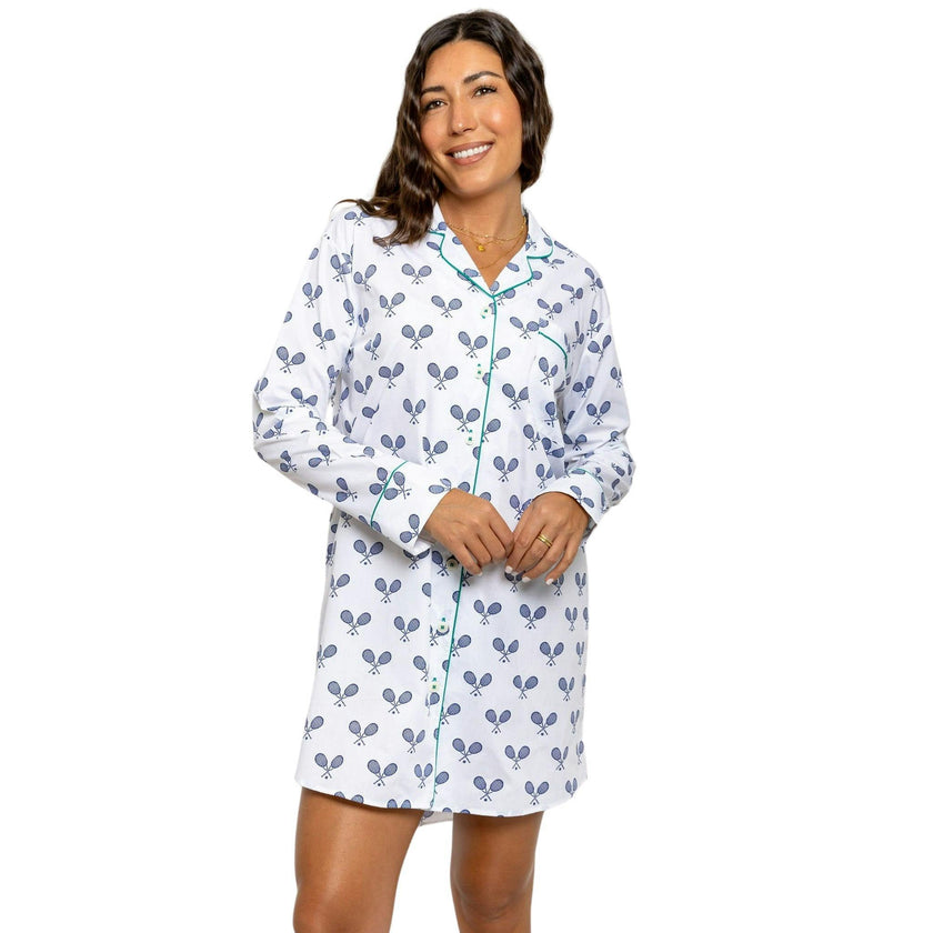Women's Tennis Navy Night Shirt - Organic Cotton Poplin
