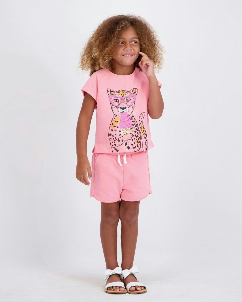 Girls French Terry Top & Short | Glitter Cheetah