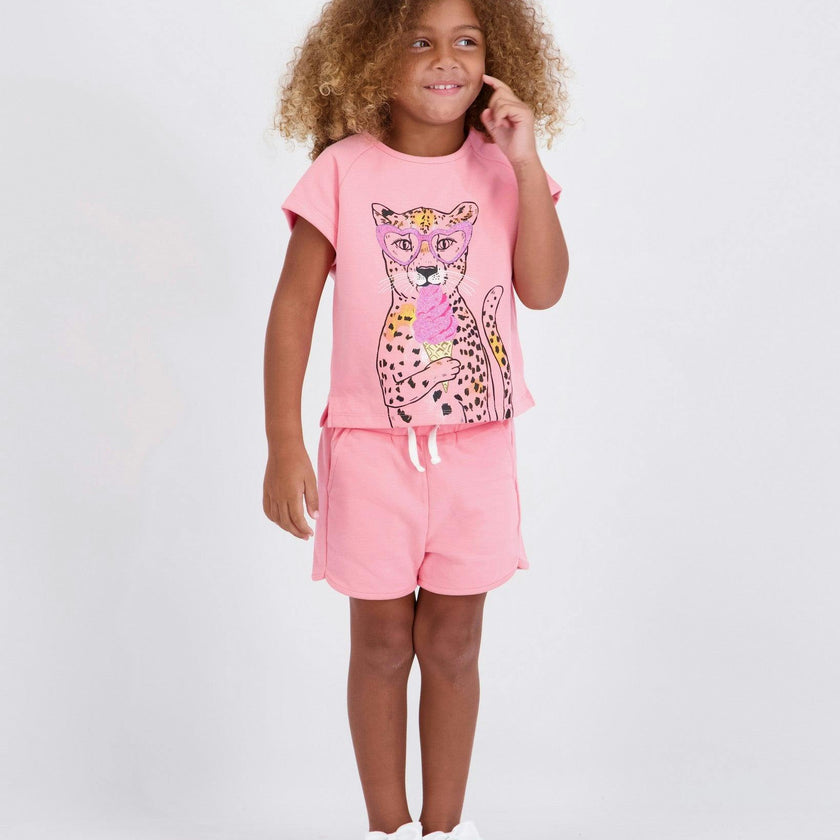 Girls French Terry Top & Short | Glitter Cheetah
