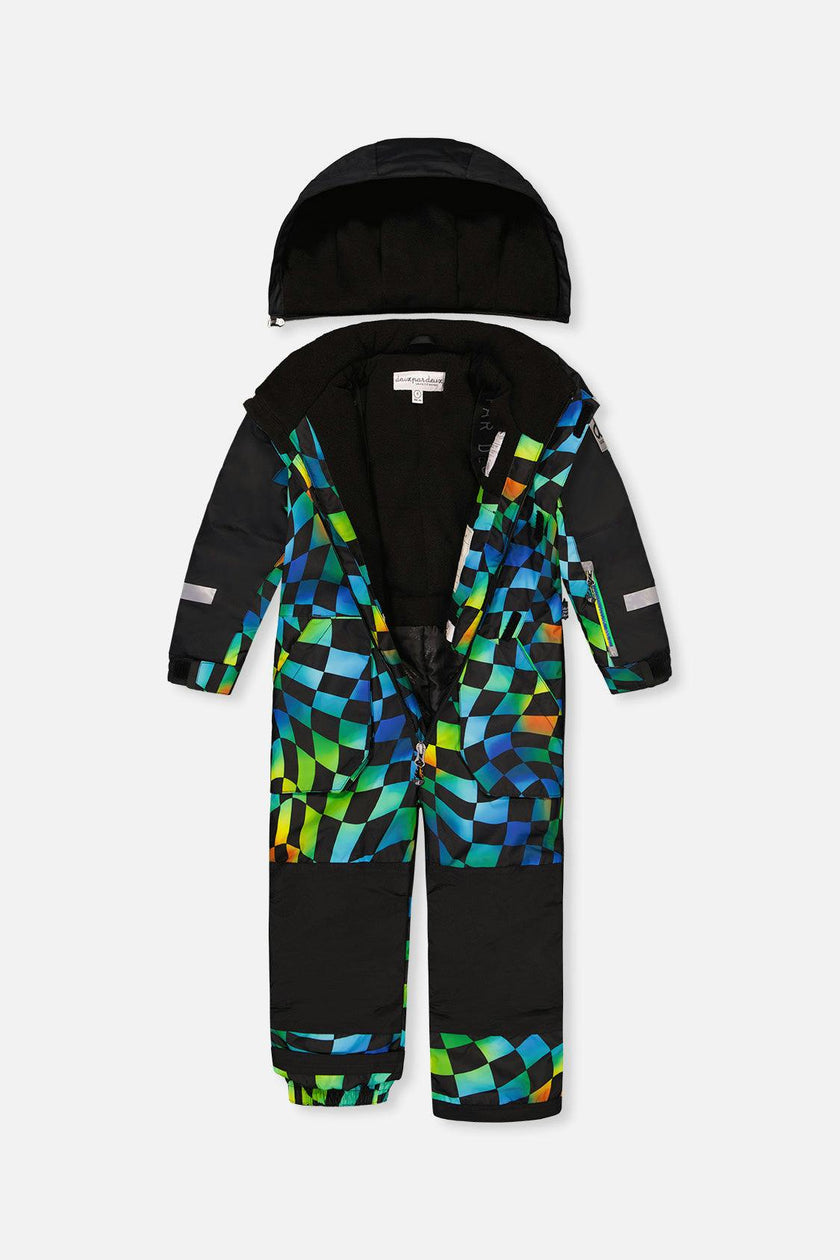 Kids One Piece Play Snowsuit Blue Checkered Print