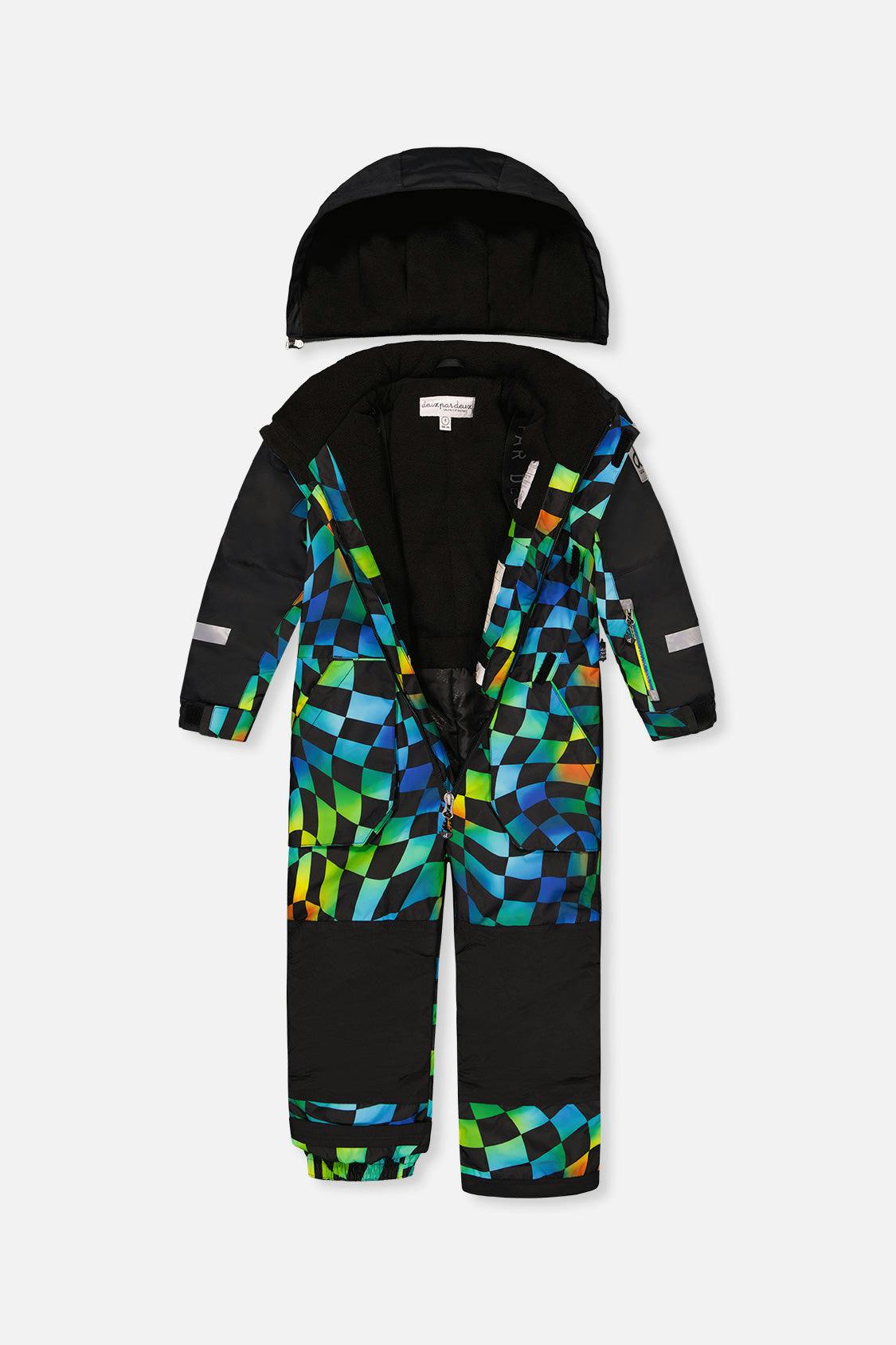 Kids One Piece Play Snowsuit Blue Checkered Print