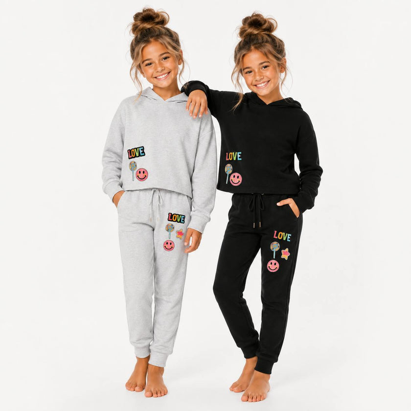 Butter Fleece Hooded Sweatshirt with LOVE & Happy Face Patches