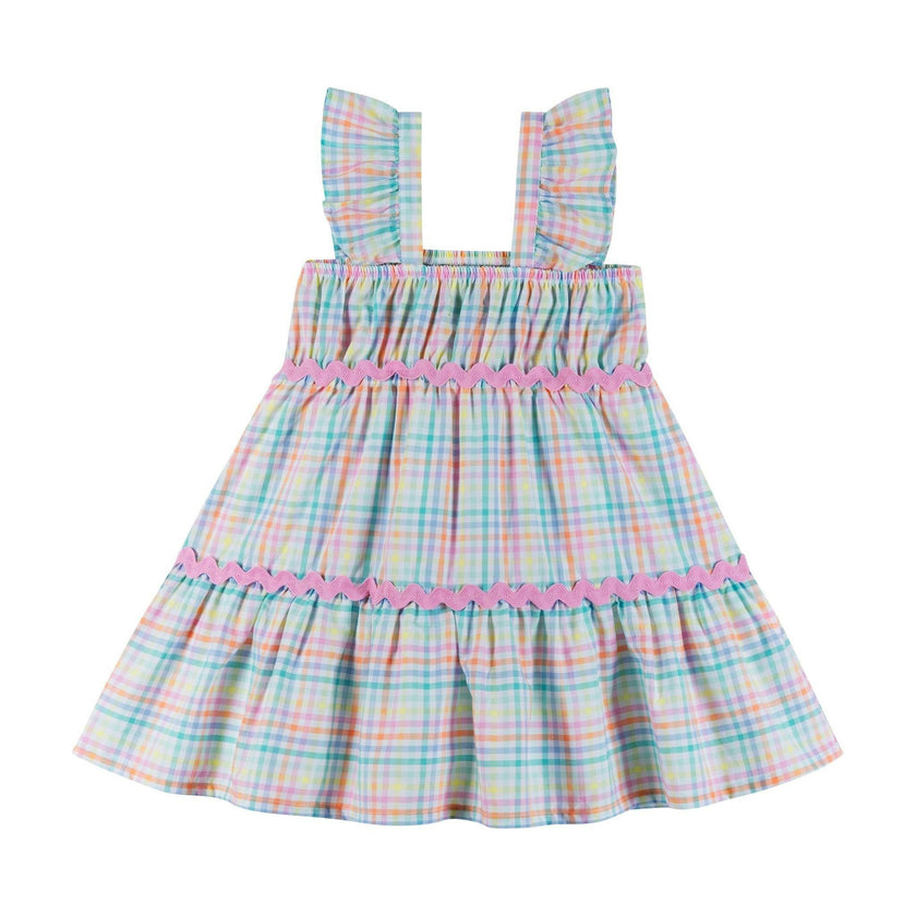 Girls Tiered Dress | Pastel Plaid