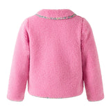 Pink Shearling Floral Trim Jacket