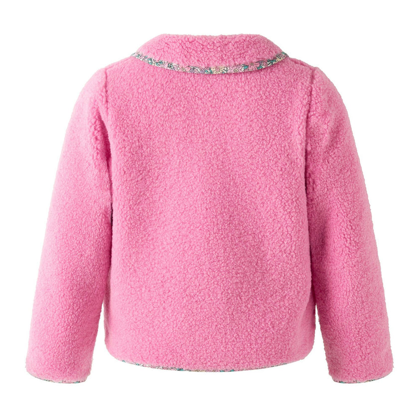 Pink Shearling Floral Trim Jacket