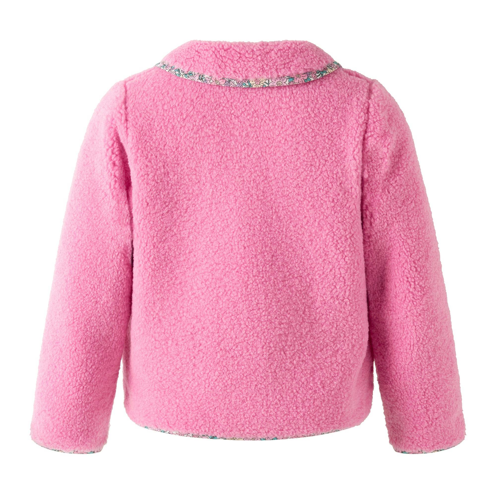 Pink Shearling Floral Trim Jacket