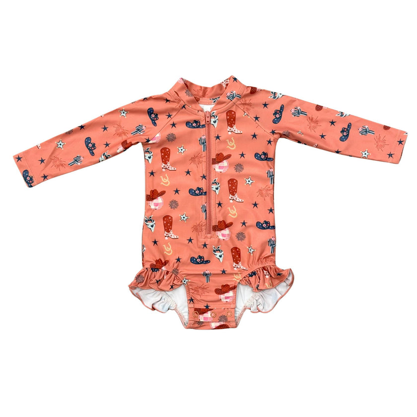 Girl's One-Piece Ruffle Rash Guard Swimsuit