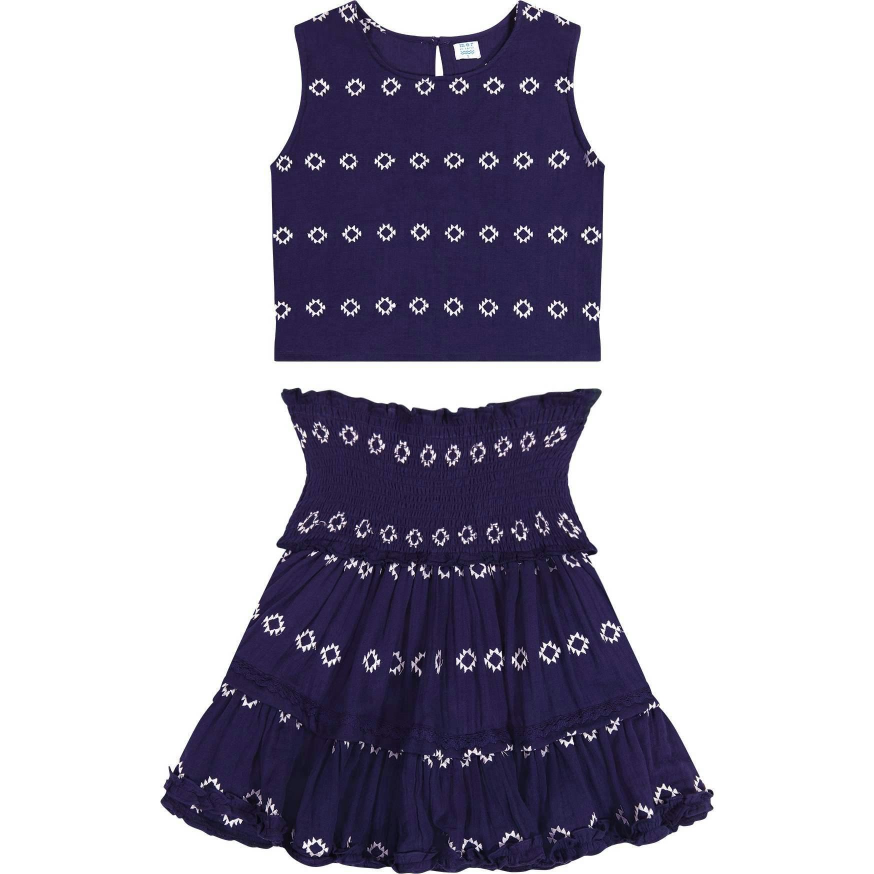 Women's Maribel Embroidered Crop Tank & Skirt Set, Blue