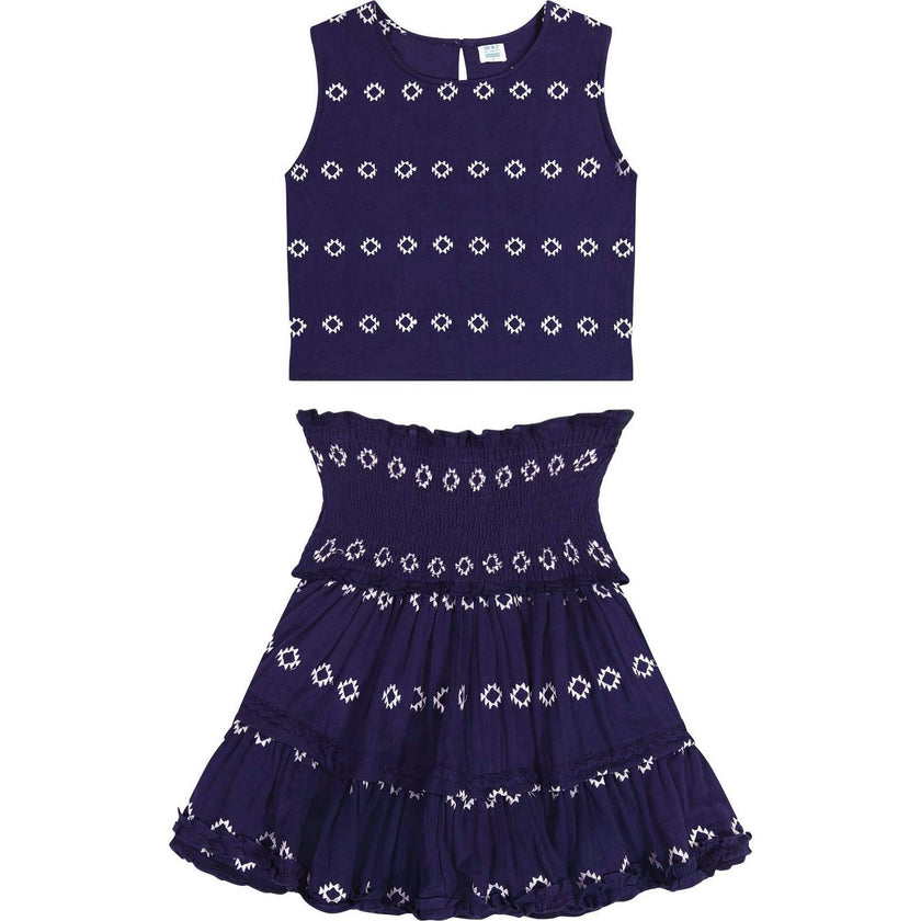 Women's Maribel Embroidered Crop Tank & Skirt Set, Blue