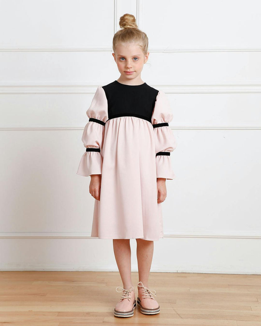 Bella dress (pink with golden embroidery blooms)