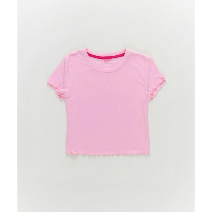 Girls Short Sleeve Lettuce Edge Tee in Baby Pink
