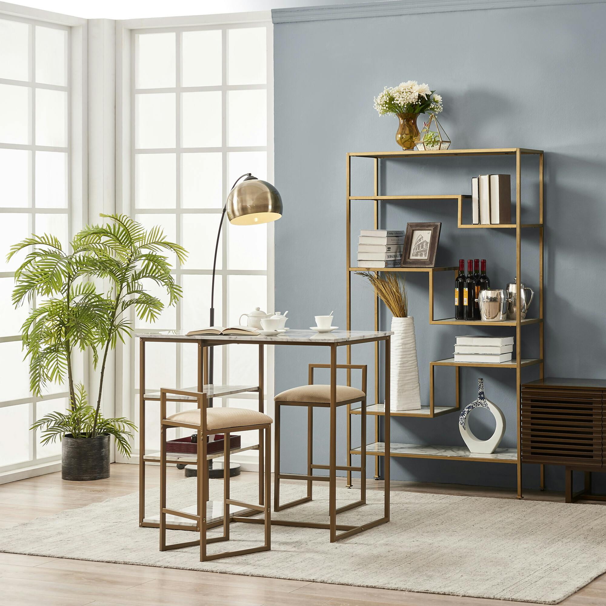 Marmo Breakfast Table Dining Set with Faux Marble Top