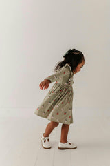 Girls Long Sleeve Ruffle Dress in Apple