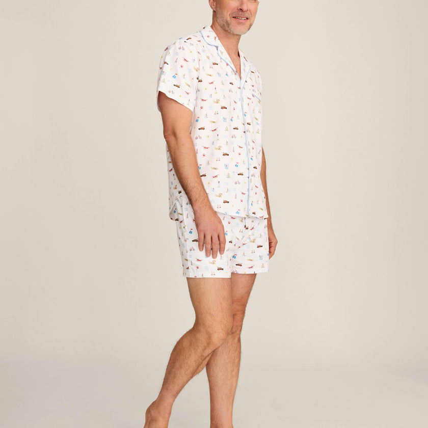 Men's Twill Pajama Short Set in Summer Nostalgia
