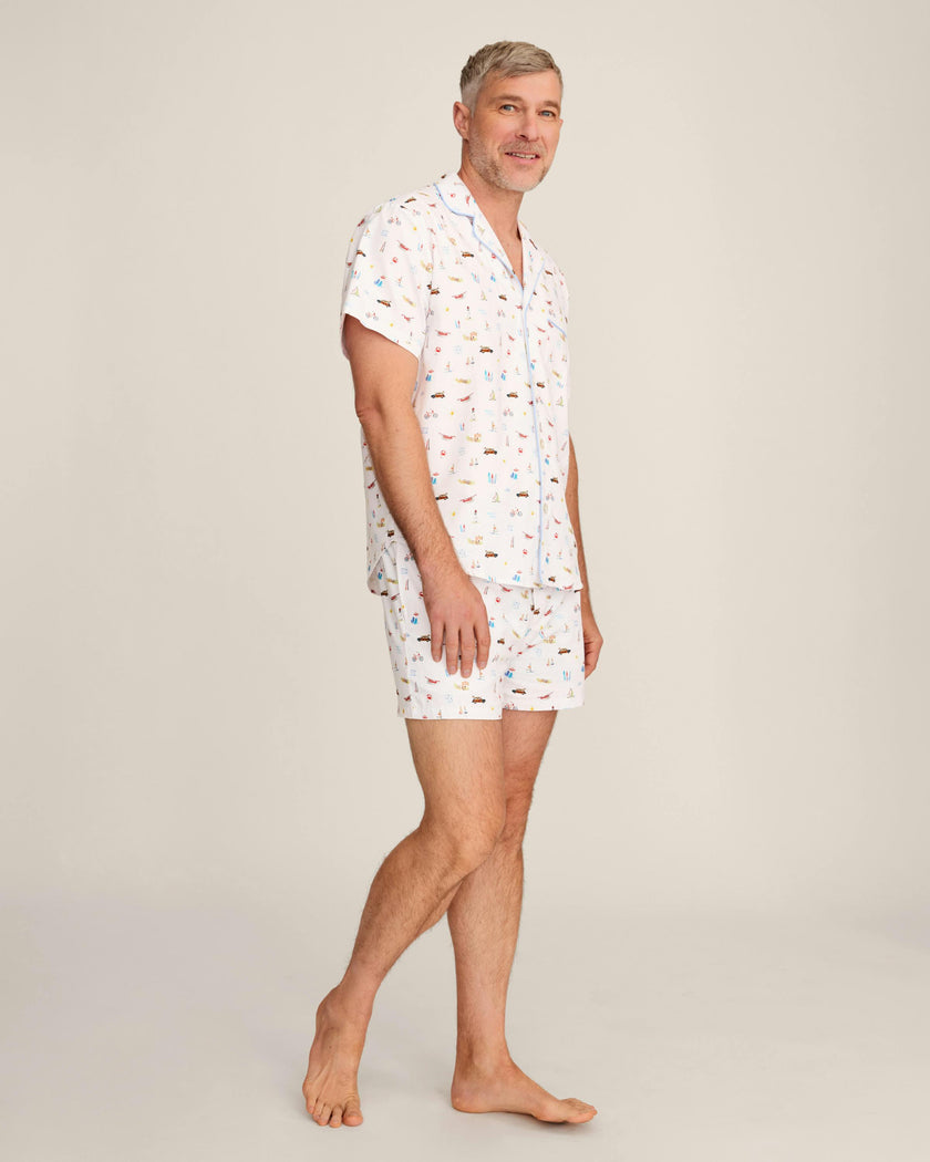 Men's Twill Pajama Short Set in Summer Nostalgia