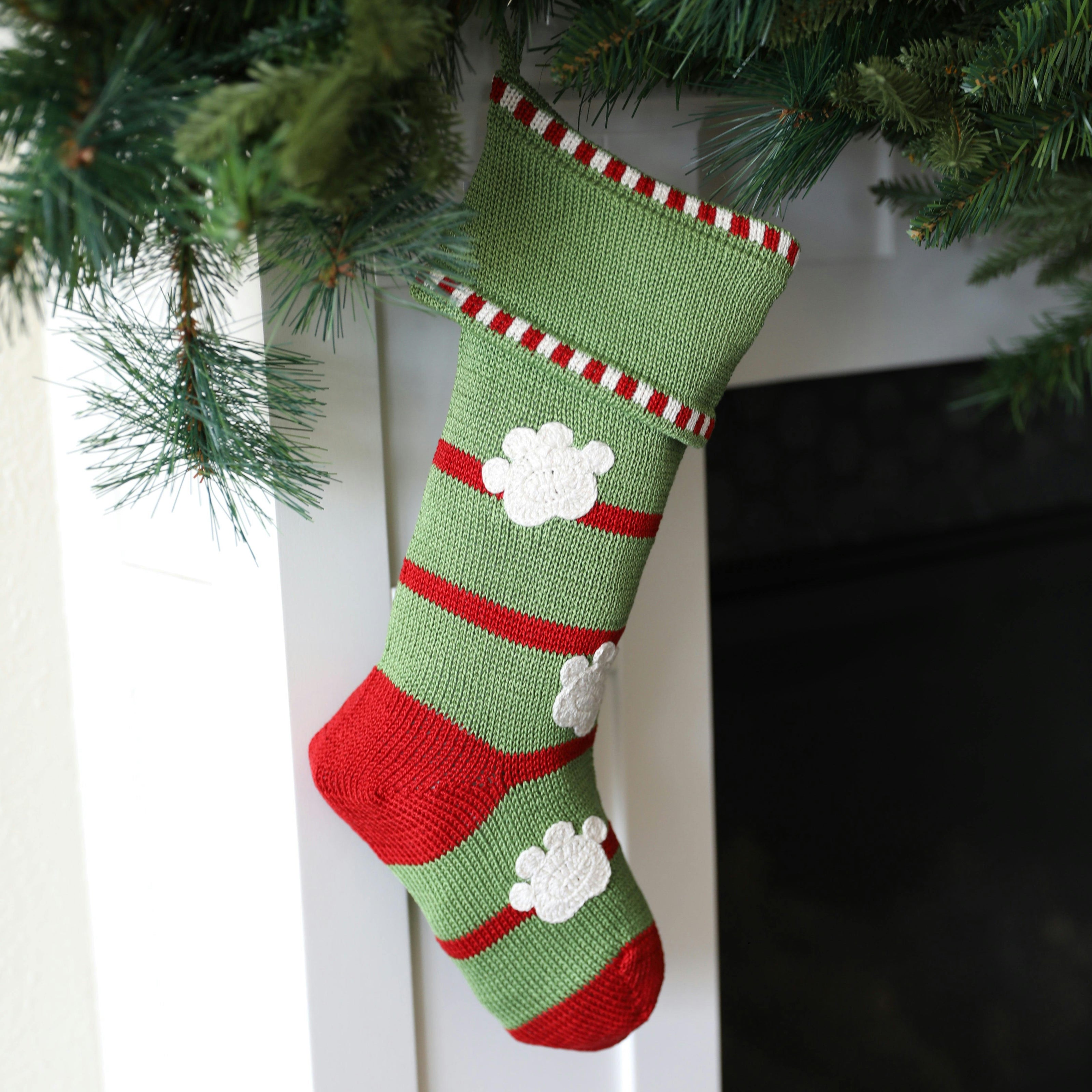 Paw Print Stocking, Green