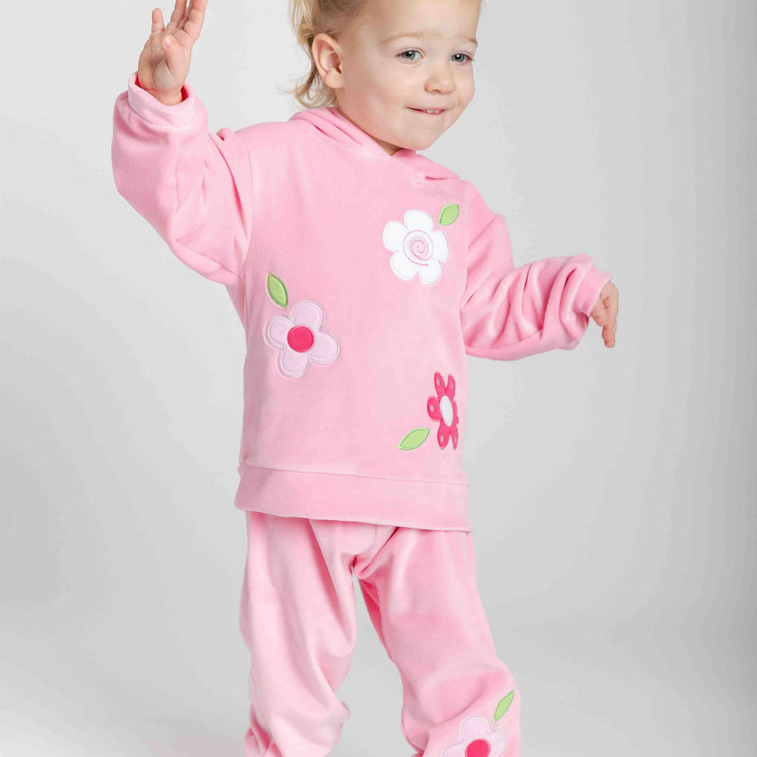 Velour Jogger Pants With Flower