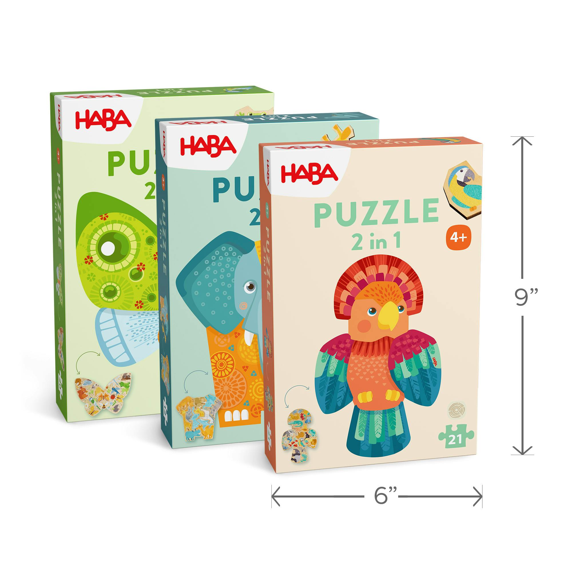 Bundle of Animal 2 in 1 Puzzles (Parrot, Elephant & Butterfly)