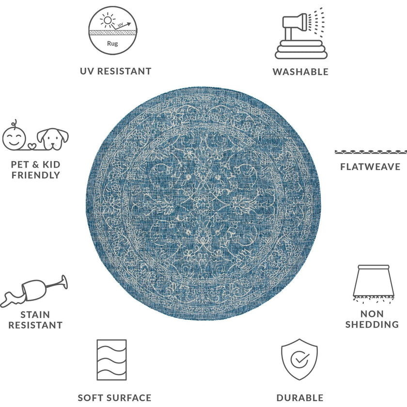 Courtyard Juniper Indoor/Outdoor Rug, Navy
