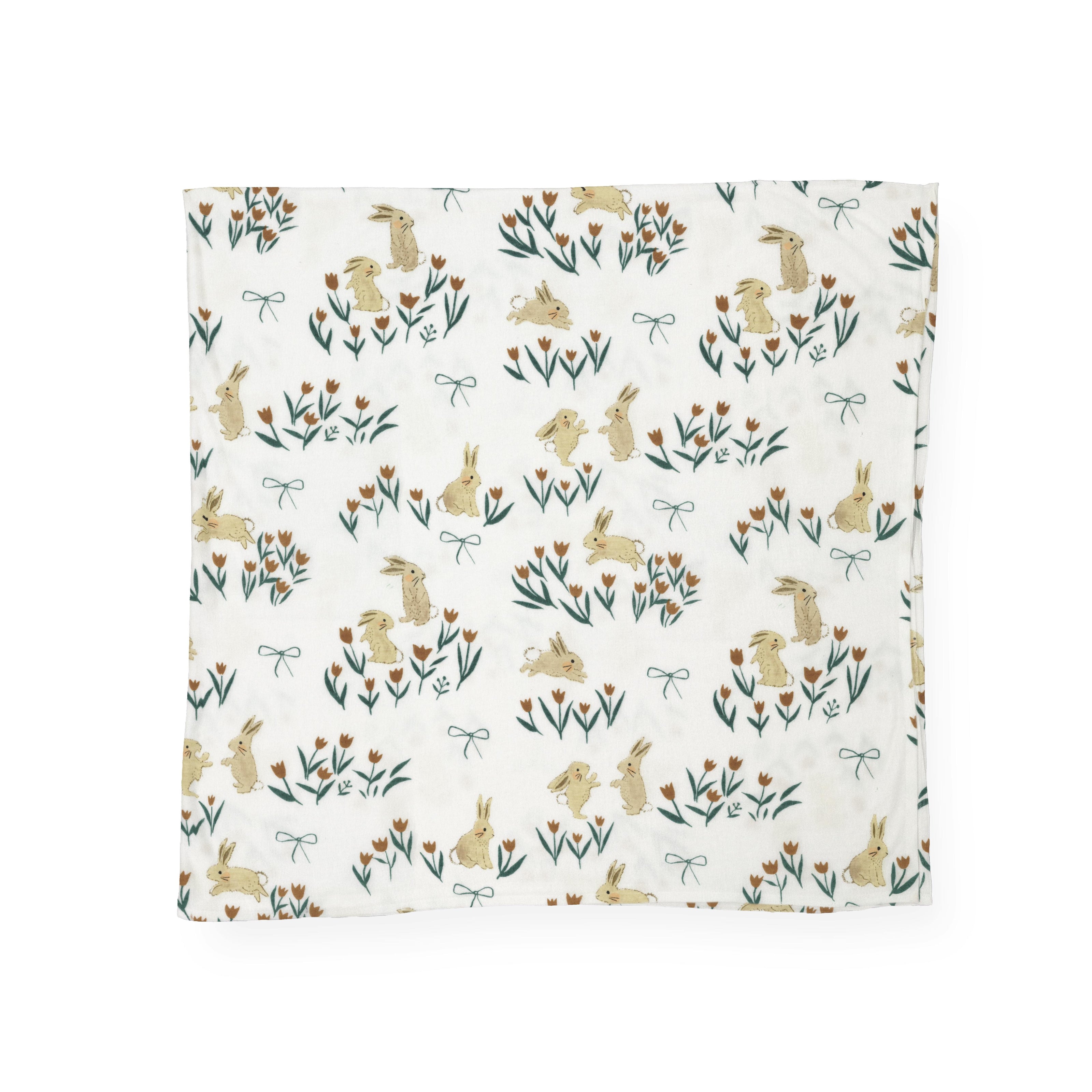 Stretch Knit Swaddle Blanket - Bunnies and Tulips
