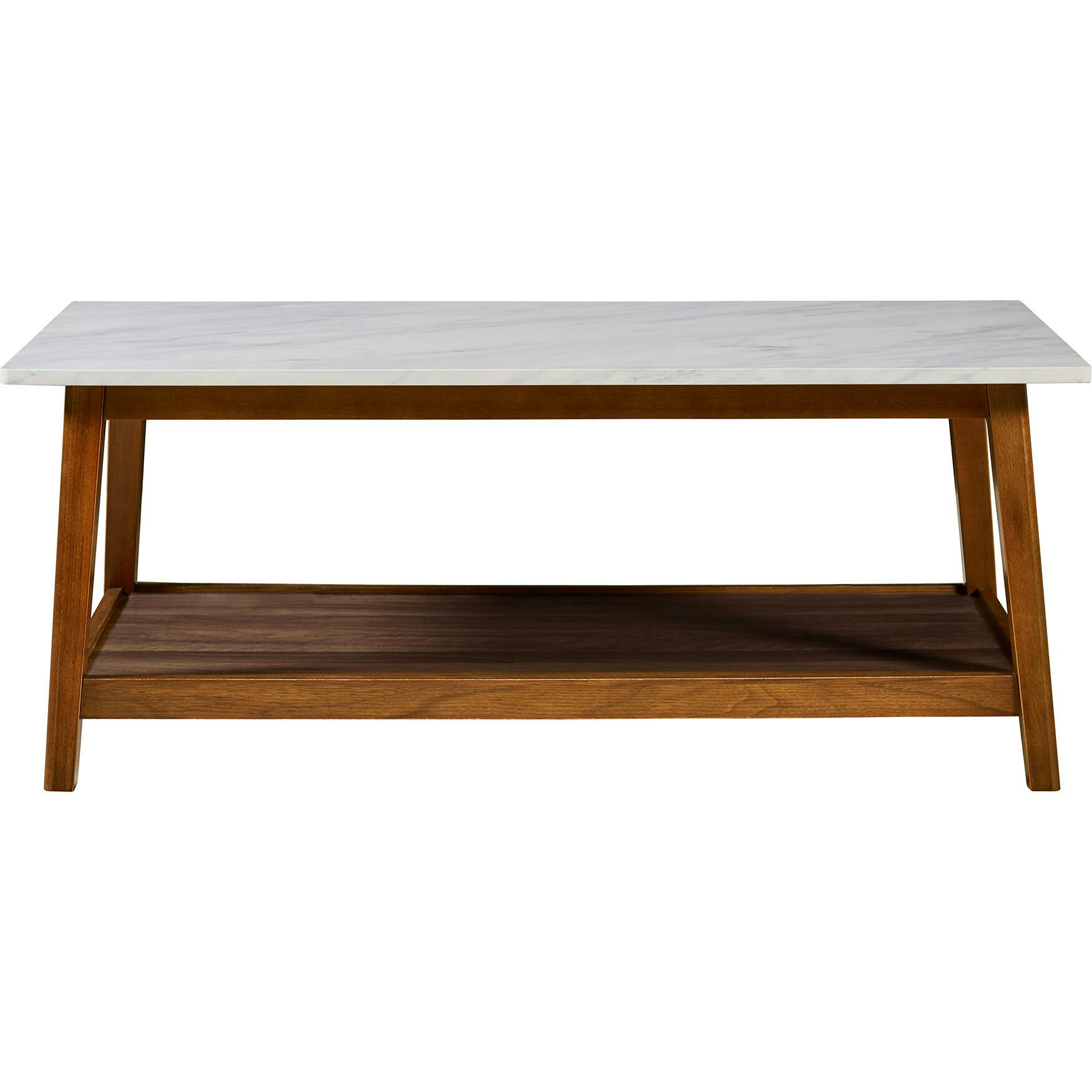 Kingston Wooden Coffee Table with Storage and Marble-Look Top