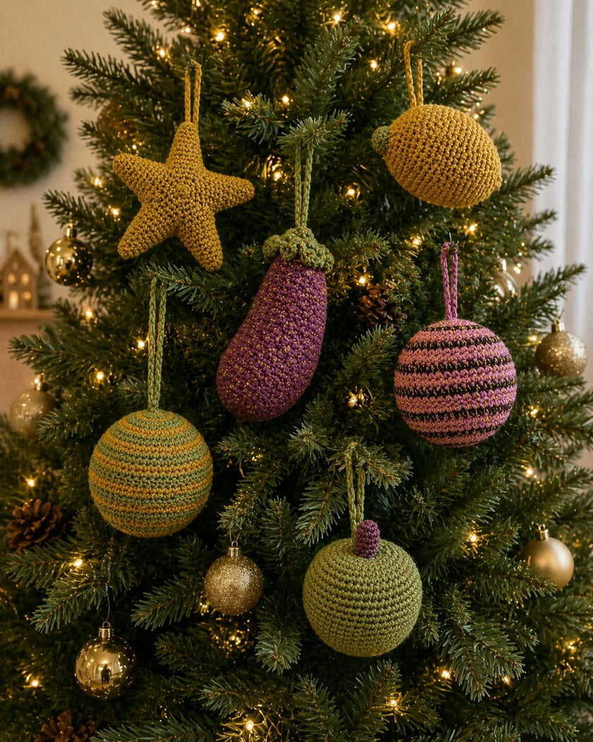 Crochet Christmas Tree Decorations Set